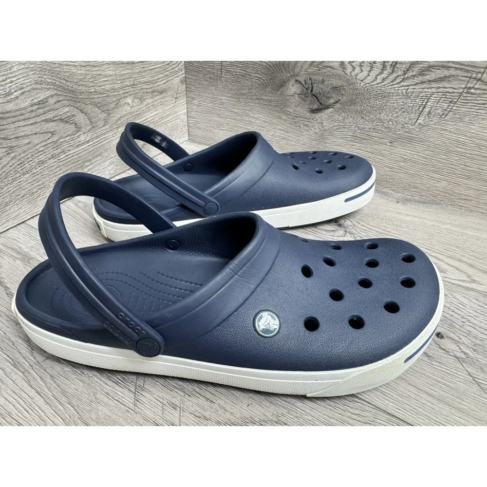 CROCS Mens SZ 13 Navy Rotatable Strap Rubber Classic Clog Sandals